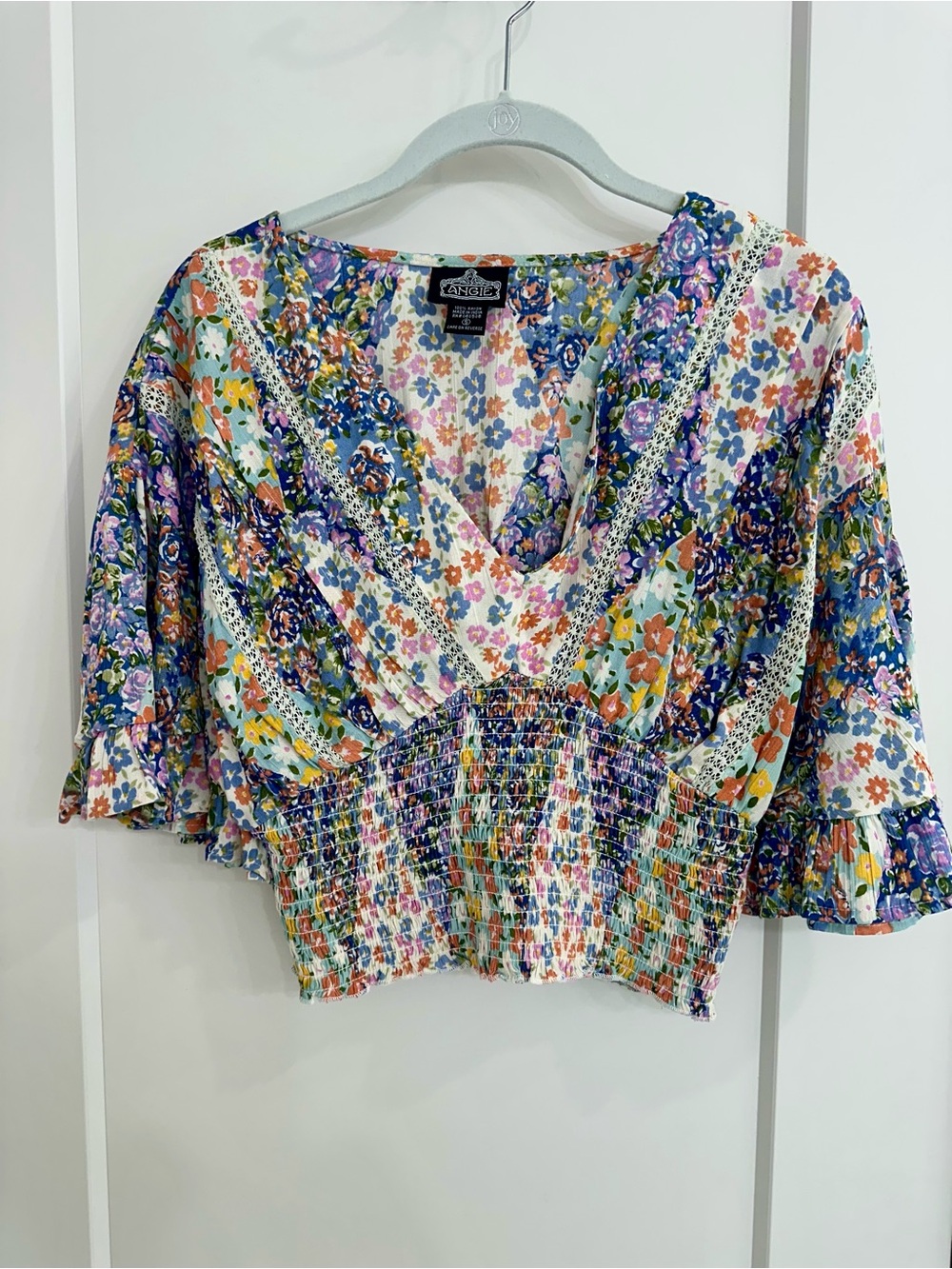 Angie Multicolor Floral V-Neck Smocked Crop Top